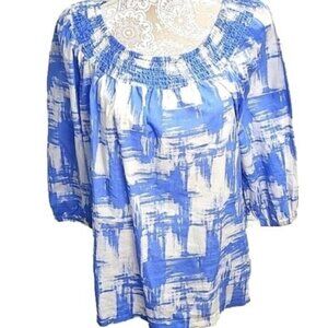 Style & Co Blue and White Top 3/4 Sleeve Cotton Women's 6
